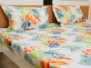 Premium Cotton Digital Print Bedsheet Set Tropical Floral Design