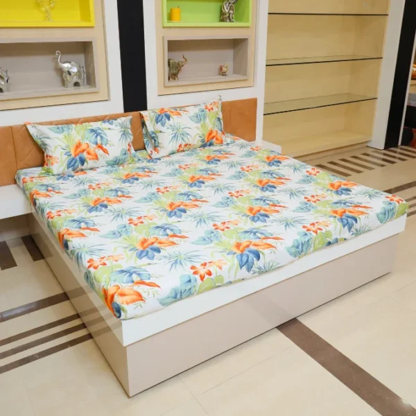 Premium Cotton Digital Print Bedsheet Set Tropical Floral Design - Image 3