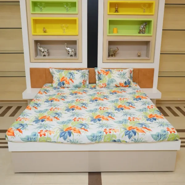 Premium Cotton Digital Print Bedsheet Set Tropical Floral Design - Image 2