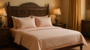 Blog 1 Luxurious bedroom setup with premium cotton bedsheets in elegant Indian setting
