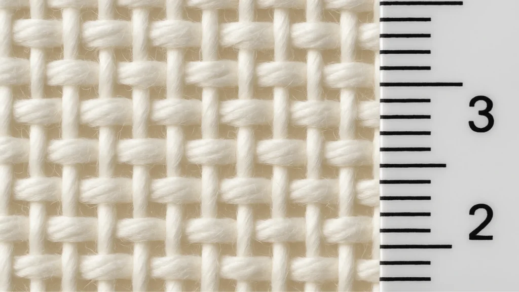 Best Cotton Bed Sheets Online: 5 Essential Tips from Rajasthan's Leading Manufacturer Since 1983 3 Close-up view of cotton fabric weave pattern showing thread count measurement scale for premium bed sheets, demonstrating fabric density and quality
