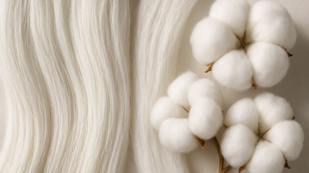 Best Cotton Bed Sheets Online: 5 Essential Tips from Rajasthan's Leading Manufacturer Since 1983 2 100% pure cotton fibers and cotton bolls showing premium quality raw material used in Vardhman Mills luxury bed sheet manufacturing process