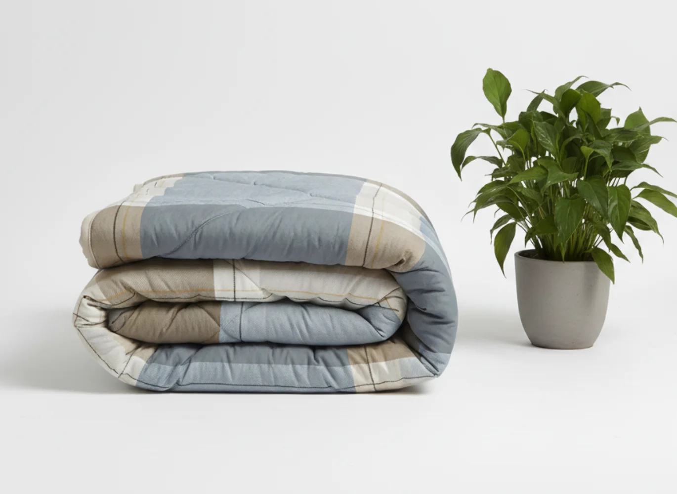 Brown Check Heavy Winter Quilt King Size 4.5KG Rajai By Vardhman Mills 2 Brown check heavy winter quilt rajai king size 4.5kg featuring rustic plaid traditional pattern handcrafted by Vardhman Mills