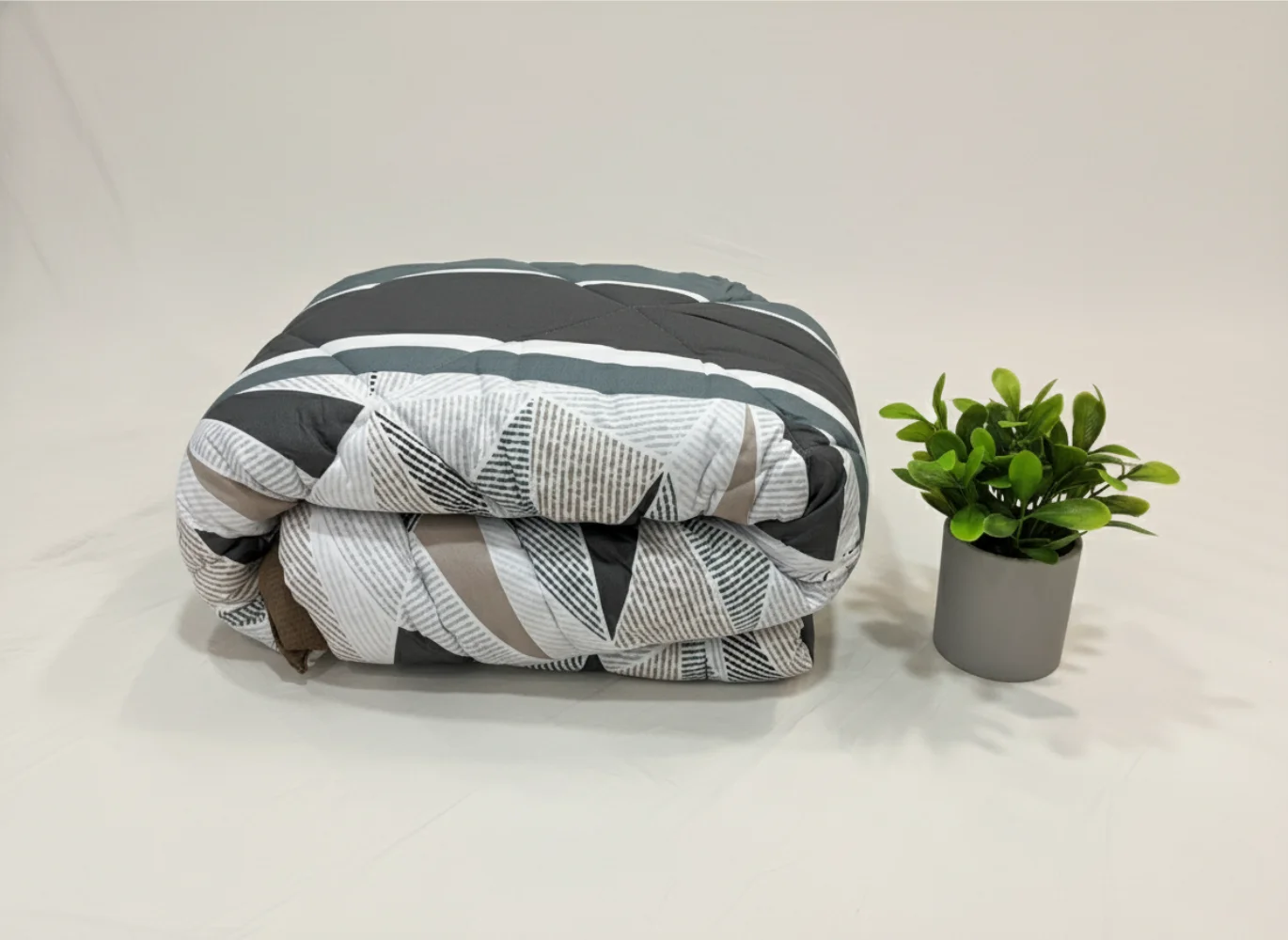 Grey Striped Heavy Winter Quilt King Size 4.5KG Rajai By Vardhman Mills 2 Grey striped heavy winter quilt rajai in king size 4.5kg by Vardhman Mills featuring soft sage accent stripes for warm and cozy comfort