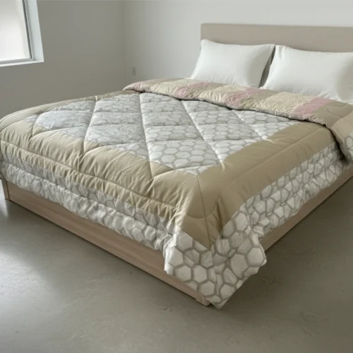 Beige hexagon heavy winter quilt rajai king size 4.5kg with honeycomb geometric pattern by Vardhman Mills