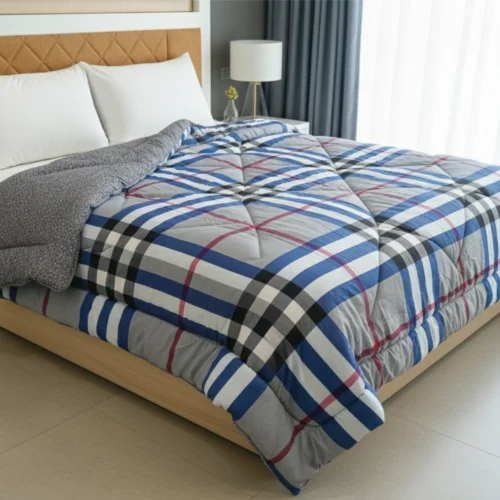 Blue check heavy winter quilt rajai king size 4.5kg with classic tartan traditional pattern by Vardhman Mills