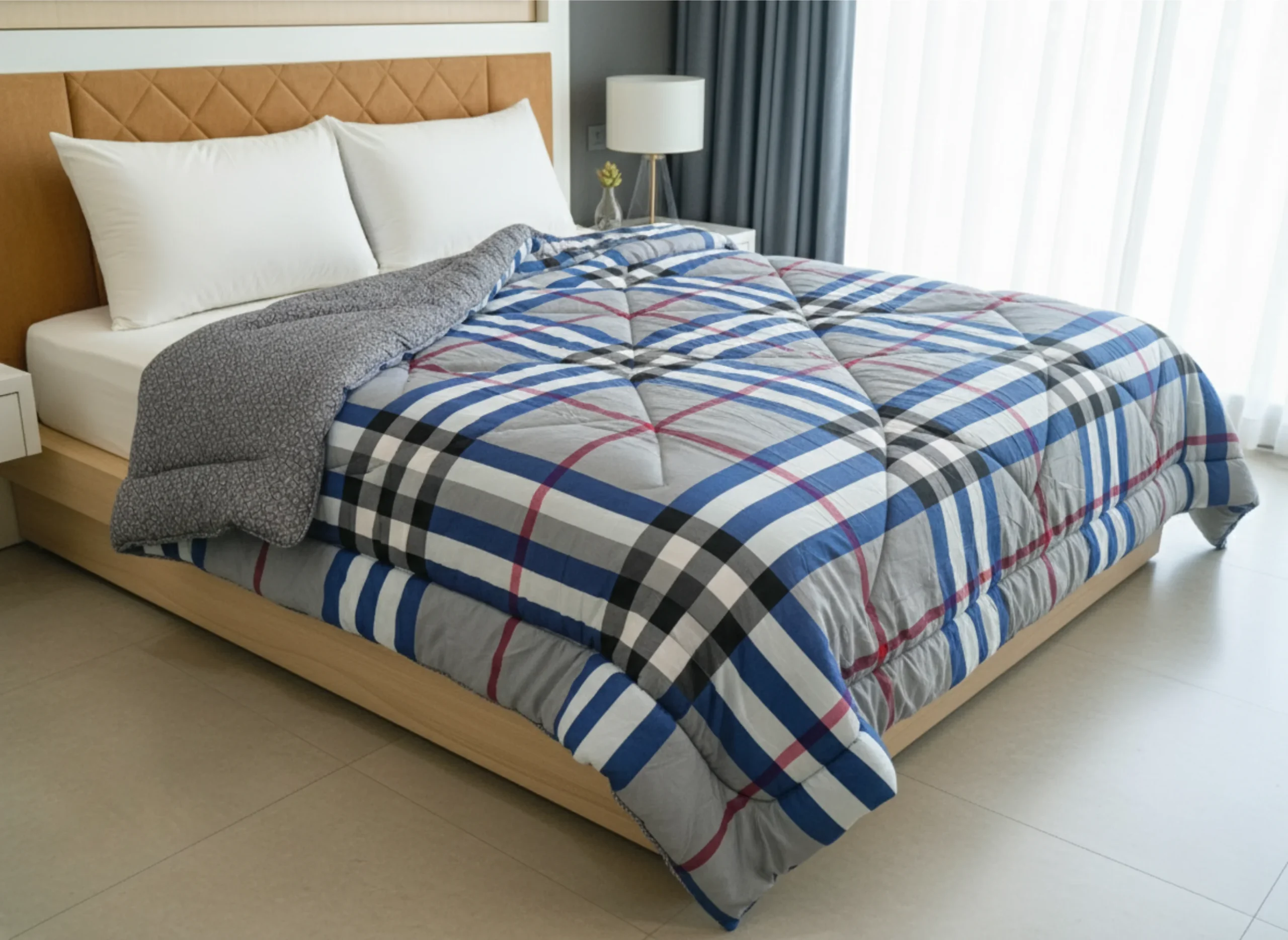 Blue Check Heavy Winter Quilt King Size 4.5KG Rajai By Vardhman Mills 1 Blue check heavy winter quilt rajai king size 4.5kg with classic tartan traditional pattern by Vardhman Mills