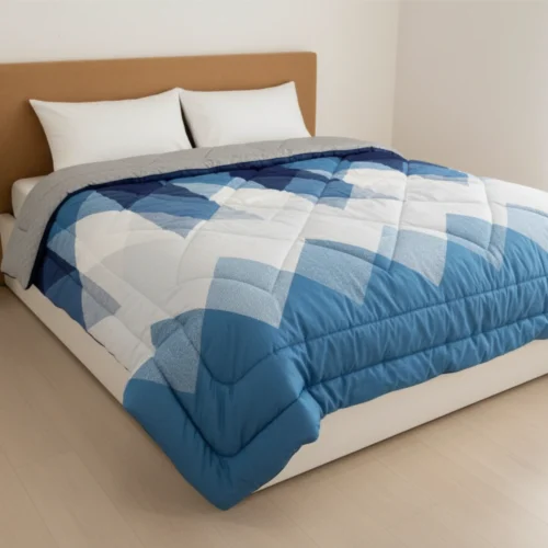 Blue geometric heavy winter quilt rajai king size 4.5kg with abstract triangle pattern by Vardhman Mills