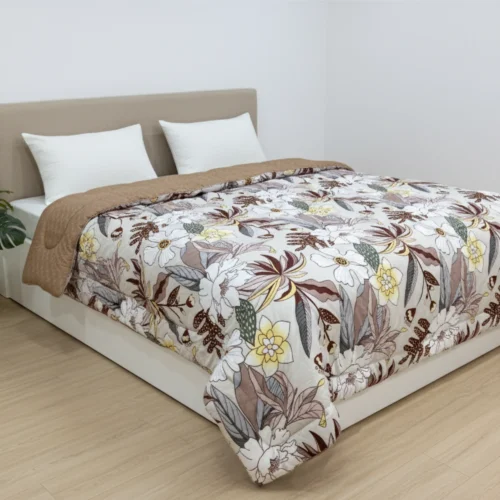 Brown botanical heavy winter quilt rajai king size 4.5kg with vintage floral leaf pattern by Vardhman Mills