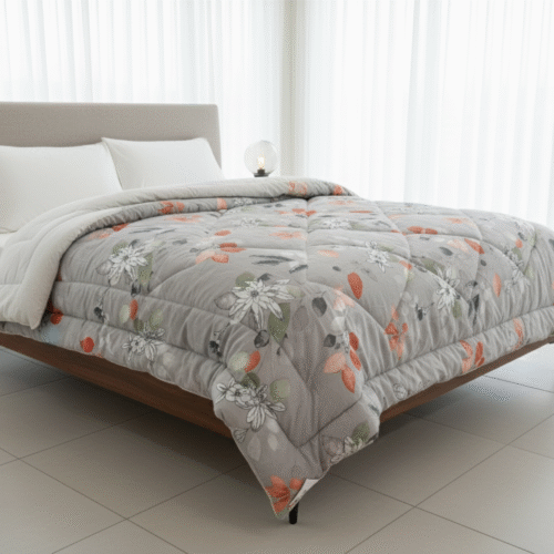 Grey coral floral heavy winter quilt rajai king size 4.5kg with contemporary color pattern by Vardhman Mills