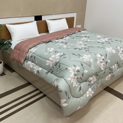 Grey floral heavy winter quilt rajai king size 4.5kg with botanical blooms pattern by Vardhman Mills