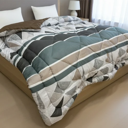 Grey striped heavy winter quilt rajai king size 4.5kg with sage accent stripe pattern by Vardhman Mills