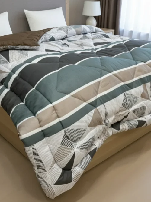 Grey striped heavy winter quilt rajai king size 4.5kg with sage accent stripe pattern by Vardhman Mills