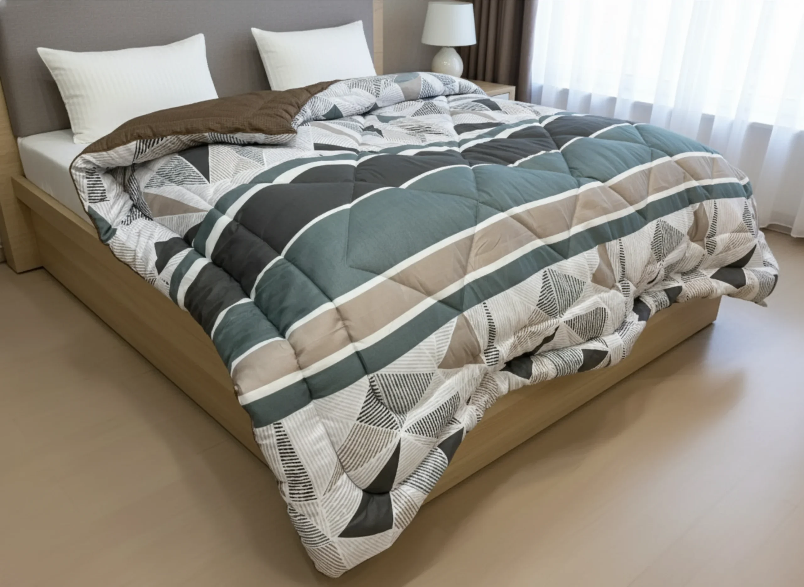 Grey Striped Heavy Winter Quilt King Size 4.5KG Rajai By Vardhman Mills 1 Grey striped heavy winter quilt rajai king size 4.5kg with sage accent stripe pattern by Vardhman Mills