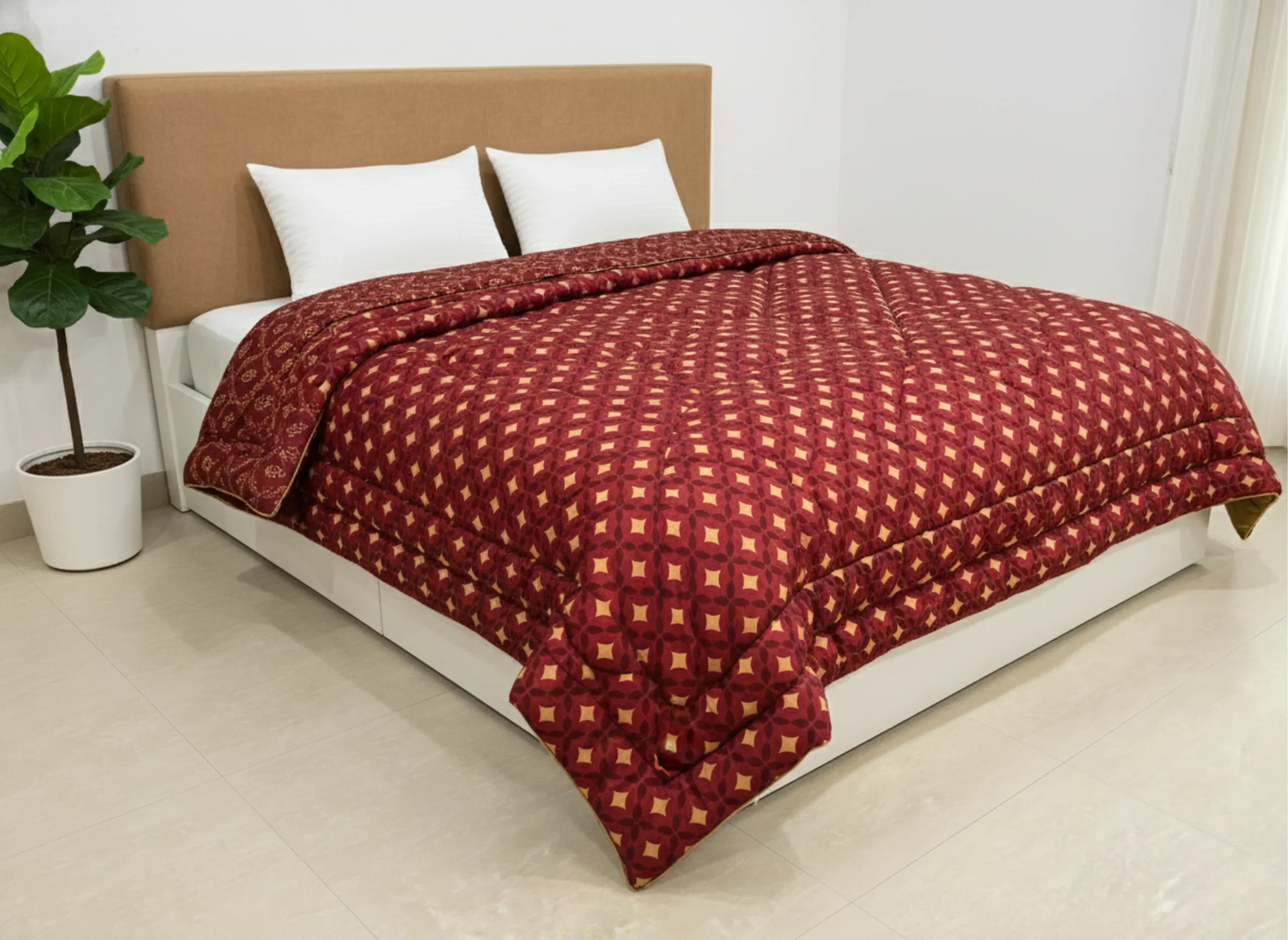 Maroon Geometric Heavy Winter Quilt King Size 4.5KG Rajai By Vardhman Mills 1 Maroon geometric heavy winter quilt rajai king size 4.5kg with rich Indian traditional pattern by Vardhman Mills