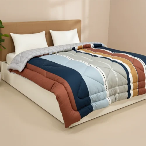 Navy rust striped heavy winter quilt rajai king size 4.5kg with bold horizontal stripe pattern by Vardhman Mills