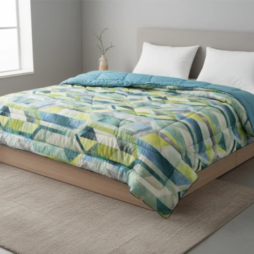 Teal abstract heavy winter quilt rajai king size 4.5kg with watercolor artistic pattern by Vardhman Mills