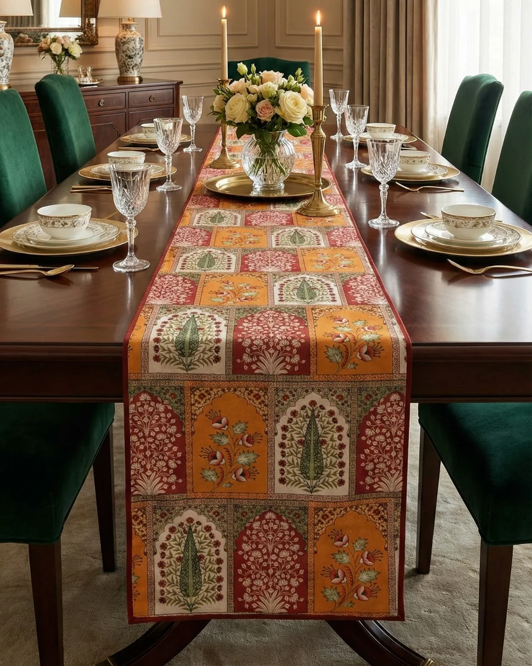 mughal-floral-patch-digital-print-table-runner
