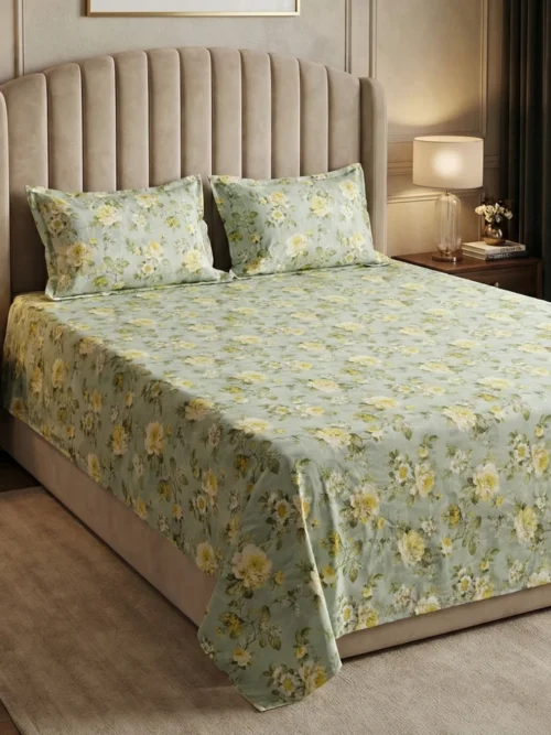 English Rose best cotton bedsheets in India on bed – 100% cotton 300 TC digital print bedsheet with pillow covers by Vardhman Mills