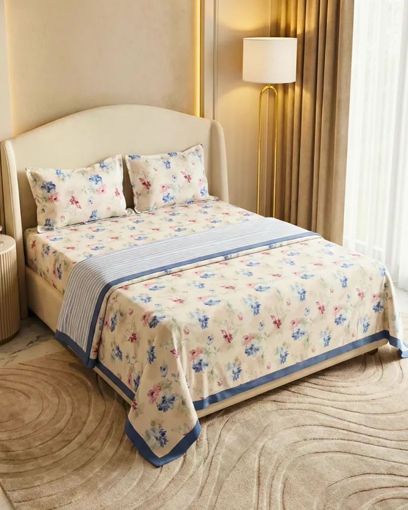 Ultimate Cotton Dohar Buying Guide 2026: How to Choose the Right One 3 Meadow Bloom cotton dohar blanket on double bed – 100% cotton 3-layer reversible dohar by Vardhman Mills