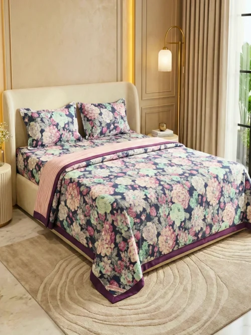 Ultimate Cotton Dohar Buying Guide 2026: How to Choose the Right One 5 Midnight Hydrangea pure cotton dohar on double bed – 100% cotton 3-layer reversible dohar by Vardhman Mills