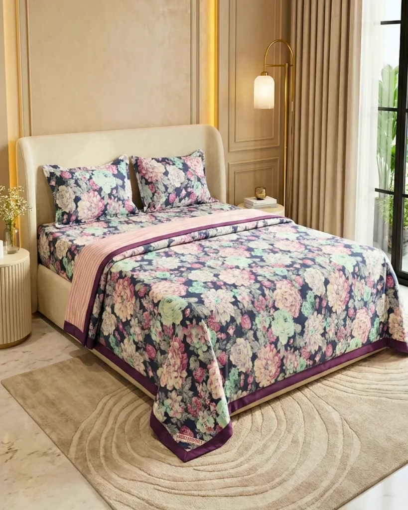 Ultimate Cotton Dohar Buying Guide 2026: How to Choose the Right One 4 Midnight Hydrangea pure cotton dohar on double bed – 100% cotton 3-layer reversible dohar by Vardhman Mills