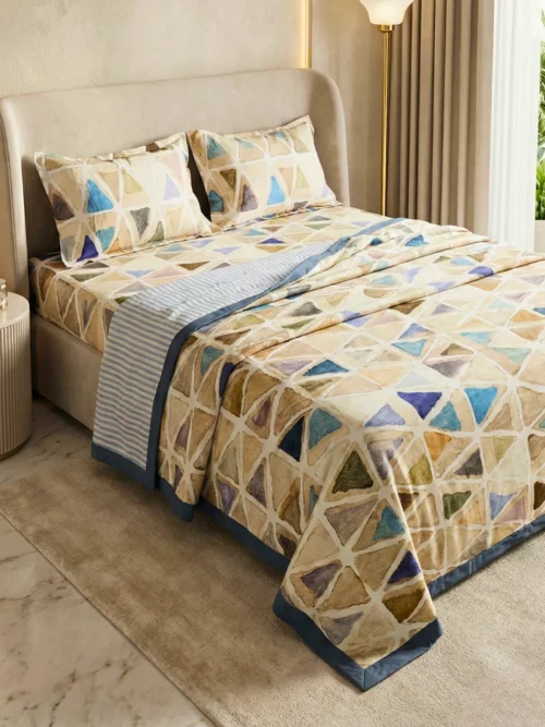 Mosaic Triangle dohar single bed and double bed – 100% cotton 3-layer reversible dohar by Vardhman Mills