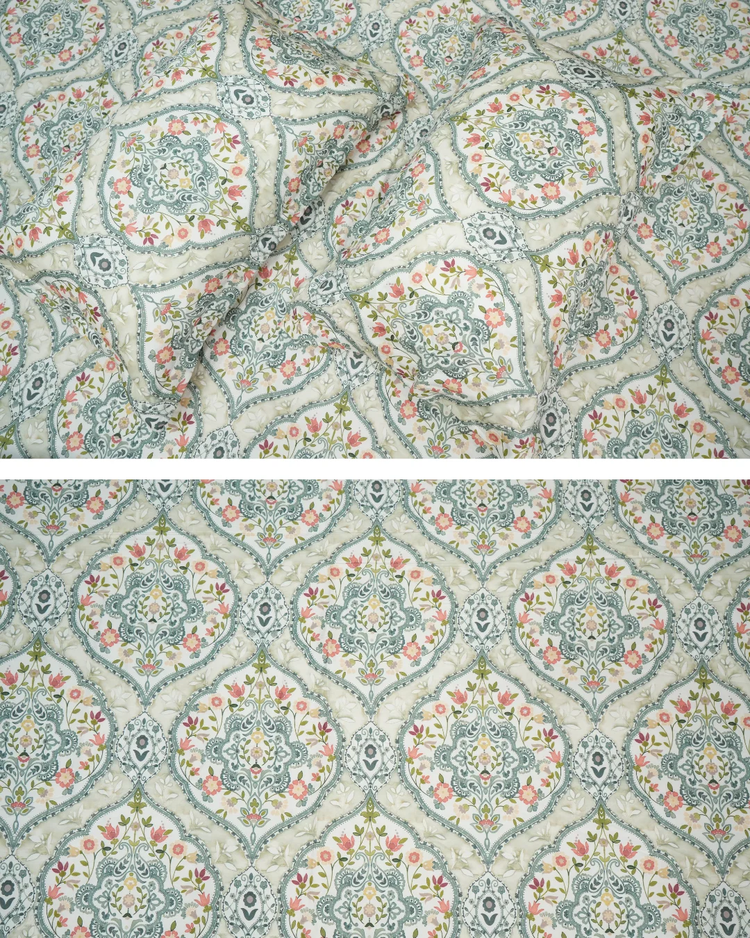 Garden Medallion Printed Bedsheet | 100% Cotton 300 TC | 2 Pillow Covers 2 Garden Medallion printed bedsheet fabric close-up – 100% cotton 300 TC by Vardhman Mills