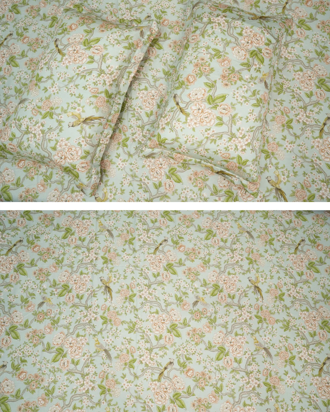 Spring Blossom Printed Bedsheets | 100% Cotton 300 TC | 2 Pillow Covers 2 Spring Blossom printed bedsheets fabric close-up – 100% cotton 300 TC by Vardhman Mills